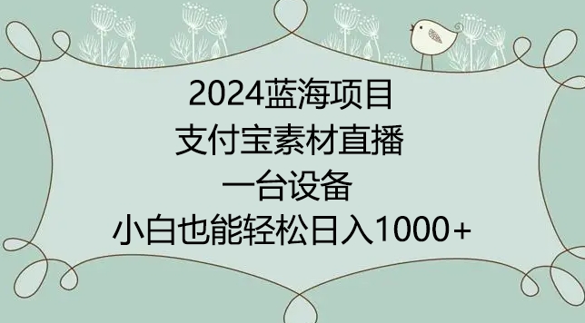 2024年蓝海项目，支付宝素材直播，无需出境，小白也能日入1000+ ，实操教程-优优云网创