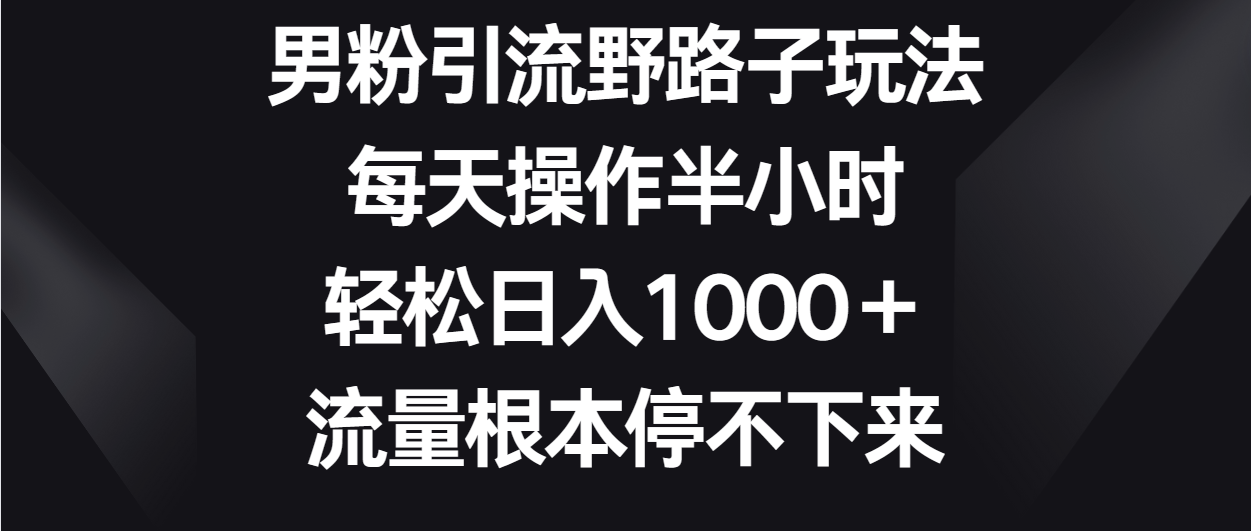 男粉引流野路子玩法，每天操作半小时轻松日入1000＋，流量根本停不下来-优优云网创