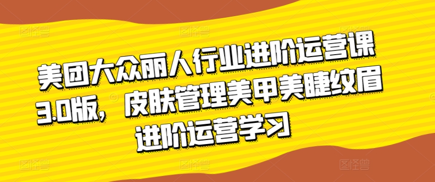 美团大众丽人行业进阶运营课3.0版，皮肤管理美甲美睫纹眉进阶运营学习-优优云网创