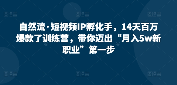 自然流·短视频IP孵化手，14天百万爆款了训练营，带你迈出“月入5w新职业”第一步-优优云网创