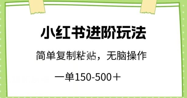 小红书进阶玩法，一单150-500+，简单复制粘贴，小白也能轻松上手-优优云网创