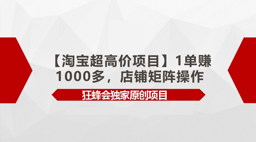 【淘宝超高价项目】1单赚1000多，店铺矩阵操作-优优云网创