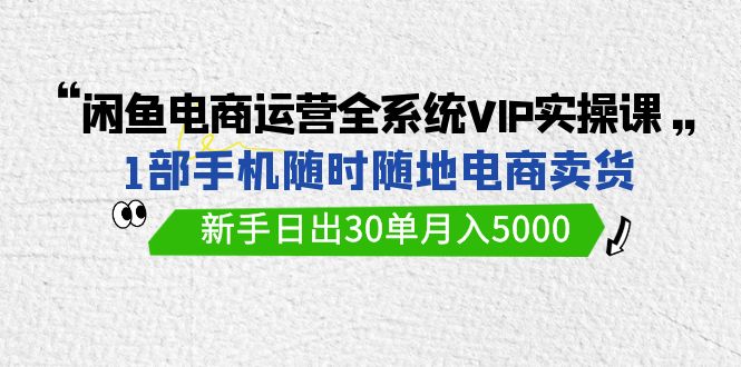 闲鱼电商运营全系统VIP实战课，1部手机随时随地卖货，新手日出30单月入5000-优优云网创