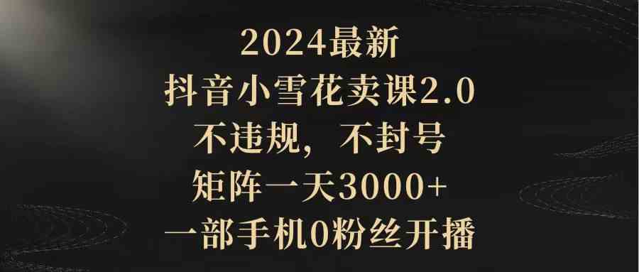 （9639期）2024最新抖音小雪花卖课2.0 不违规 不封号 矩阵一天3000+一部手机0粉丝开播-优优云网创