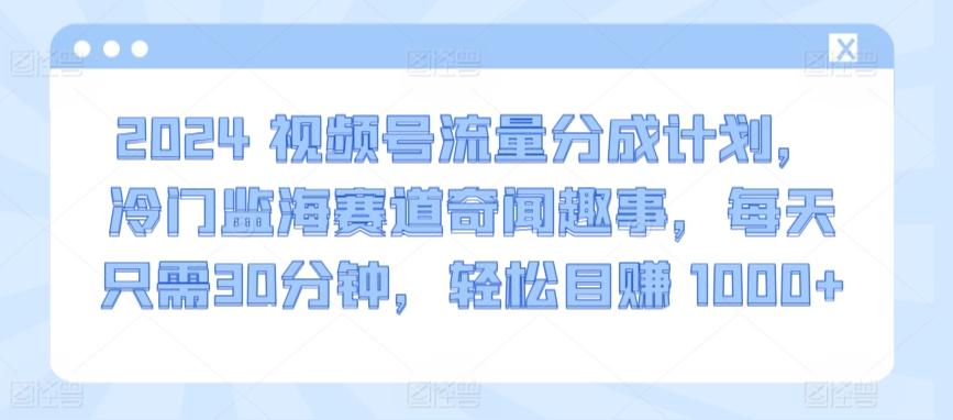 2024视频号流量分成计划，冷门监海赛道奇闻趣事，每天只需30分钟，轻松目赚 1000+-优优云网创
