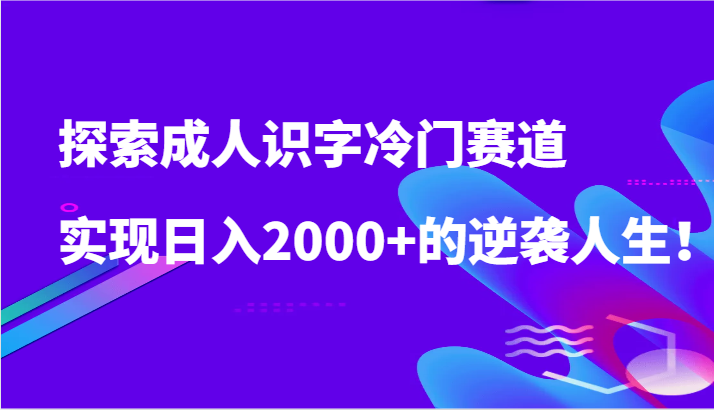 探索成人识字冷门赛道，实现日入2000+的逆袭人生！-优优云网创