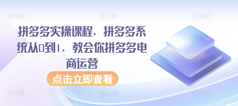 拼多多实操课程，拼多多系统从0到1，教会你拼多多电商运营-优优云网创