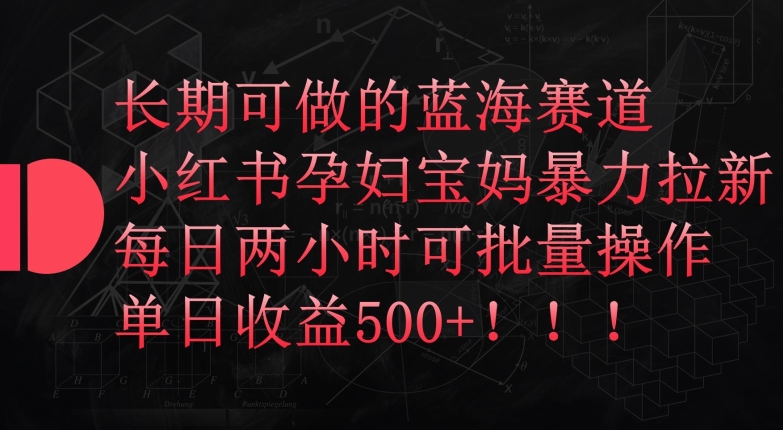 长期可做的蓝海赛道，小红书孕妇宝妈暴力拉新玩法，每日两小时可批量操作，单日收益500+-优优云网创