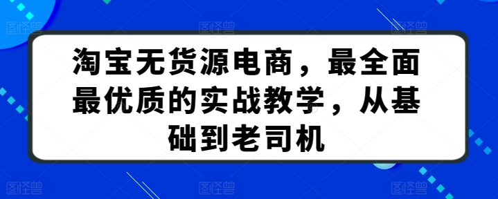 淘宝无货源电商，最全面最优质的实战教学，从基础到老司机-优优云网创