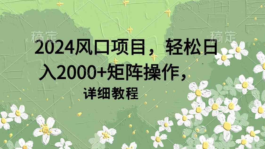 （9652期）2024风口项目，轻松日入2000+矩阵操作，详细教程-优优云网创