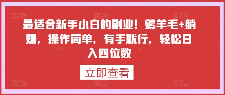 最适合新手小白的副业！薅羊毛+躺赚，操作简单，有手就行，轻松日入四位数-优优云网创