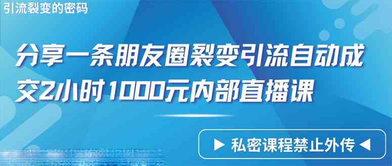（9850期）仅靠分享一条朋友圈裂变引流自动成交2小时1000内部直播课程-优优云网创