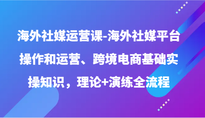 海外社媒运营课-海外社媒平台操作和运营、跨境电商基础实操知识，理论+演练全流程-优优云网创