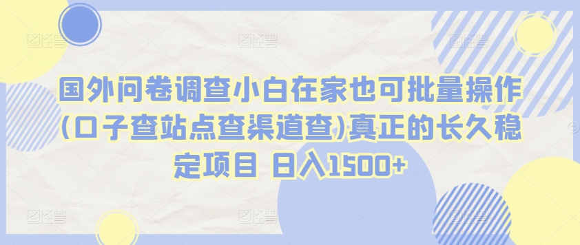 国外问卷调查小白在家也可批量操作(口子查站点查渠道查)真正的长久稳定项目 日入1500+-优优云网创