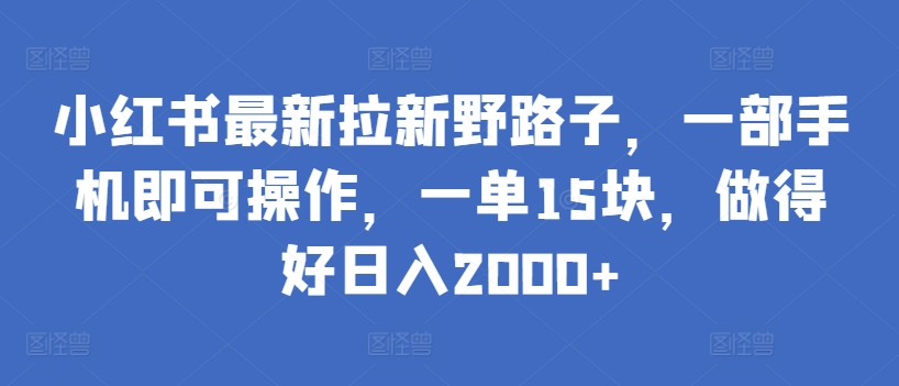 小红书最新拉新野路子，一部手机即可操作，一单15块，做得好日入2000+-优优云网创